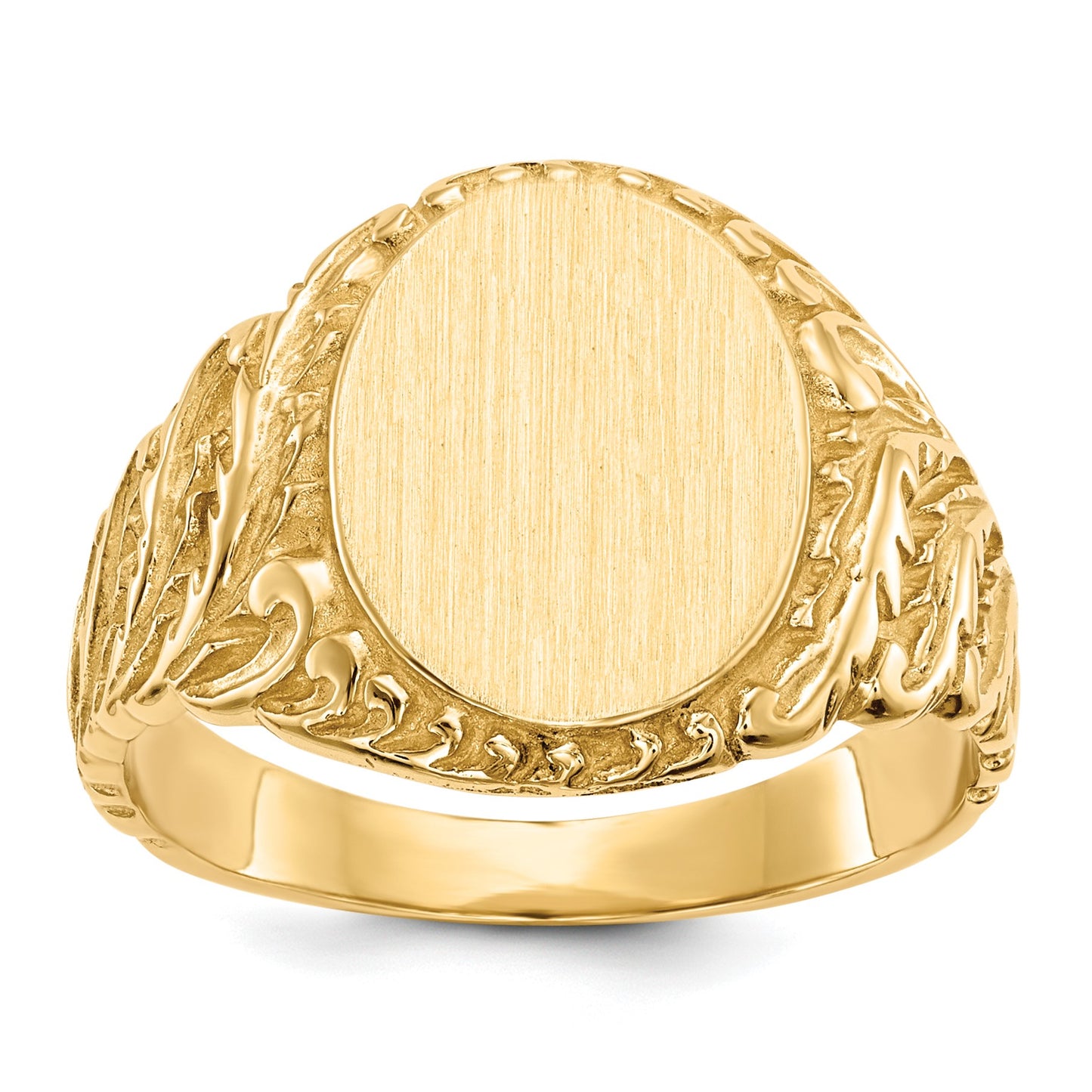 14k 10.5x13.0mm Oval Closed Back Mens Signet Ring
