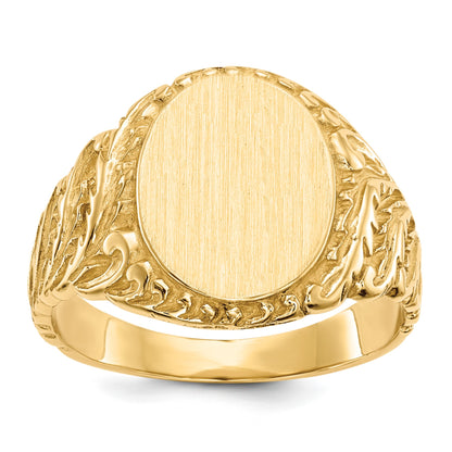 14k 10.5x13.0mm Oval Closed Back Mens Signet Ring