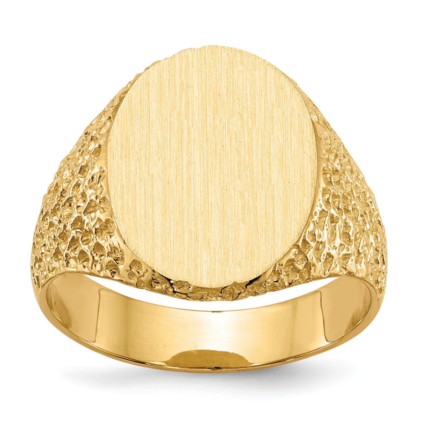 14k 13.0x17.0mm Oval Closed Back Mens Nugget Signet Ring