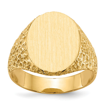 14k 13.0x17.0mm Oval Closed Back Mens Nugget Signet Ring