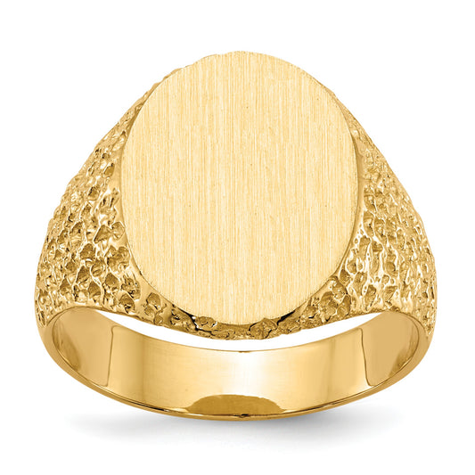 14k 13.0x17.0mm Oval Closed Back Mens Nugget Signet Ring