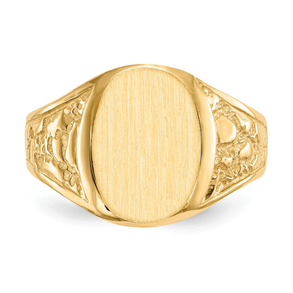 14k 11.0x14.5mm Oval Closed Back Mens Nugget Signet Ring