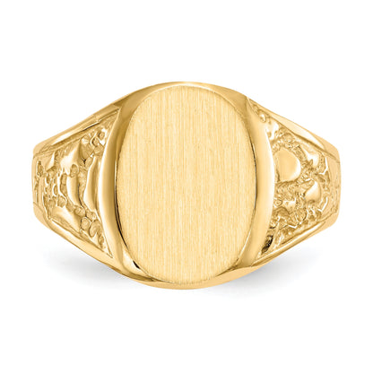 14k 11.0x14.5mm Oval Closed Back Mens Nugget Signet Ring