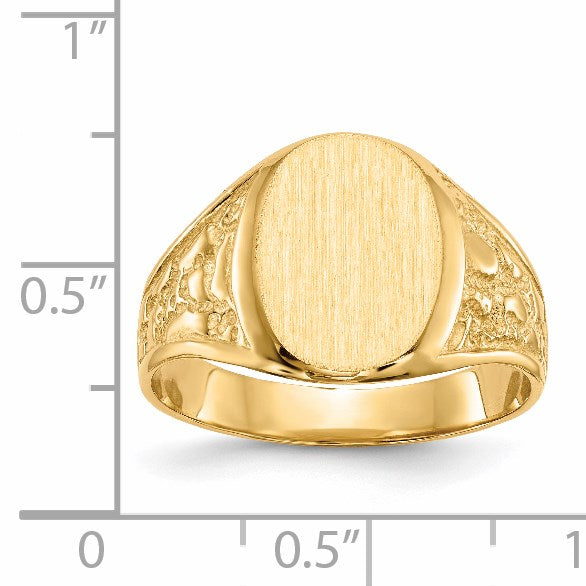 14k 11.0x14.5mm Oval Closed Back Mens Nugget Signet Ring