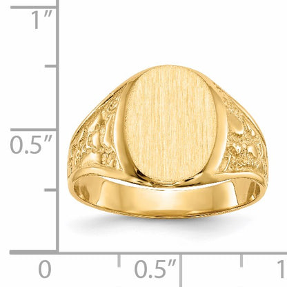 14k 11.0x14.5mm Oval Closed Back Mens Nugget Signet Ring
