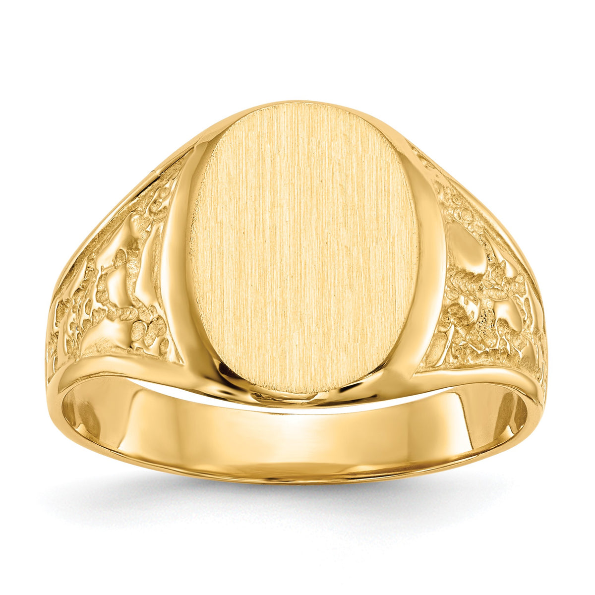14k 11.0x14.5mm Oval Closed Back Mens Nugget Signet Ring