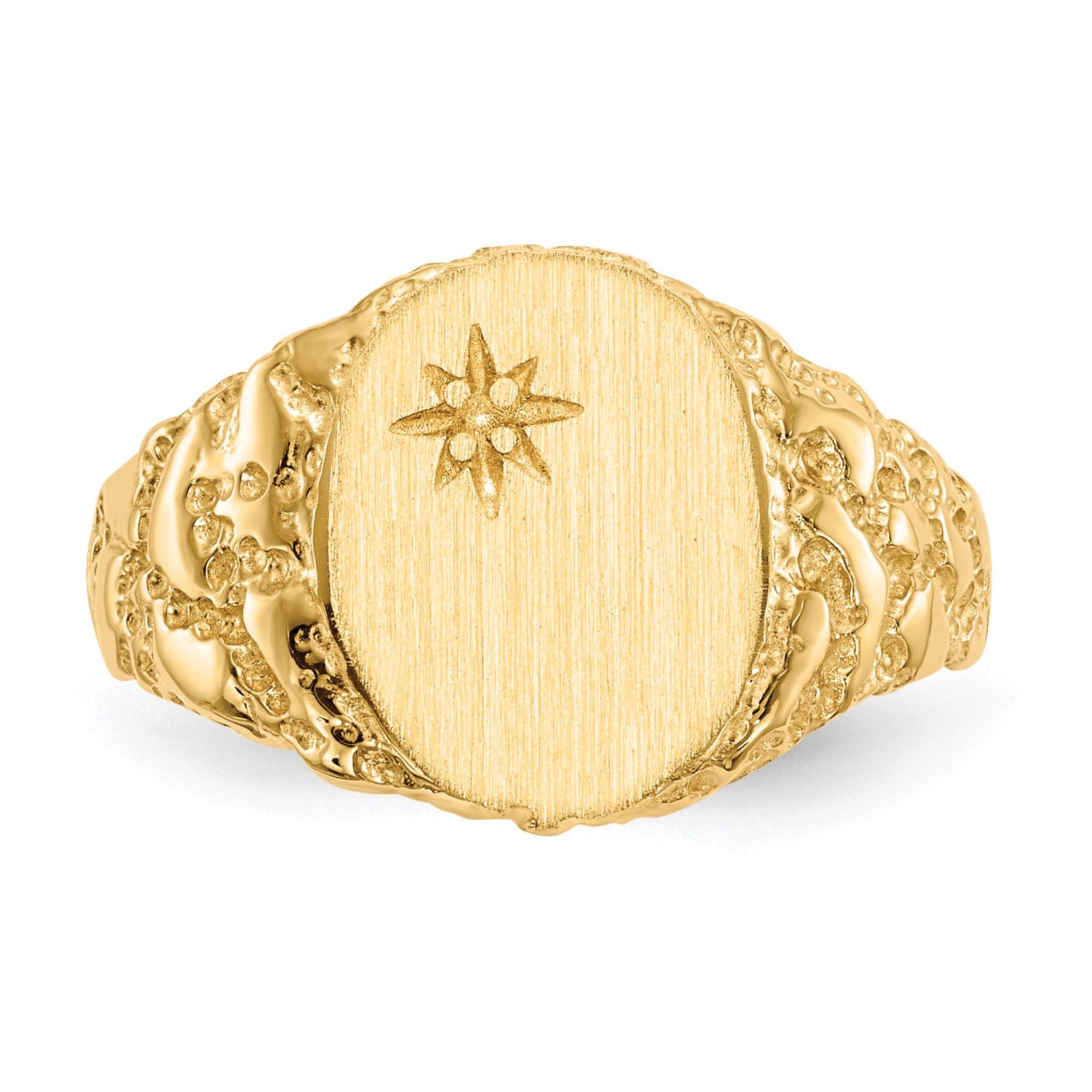 14k Holds 1-1.0mm Diamond 9.0x11.0mm Oval Closed Back Nugget Signet Ring Mounting