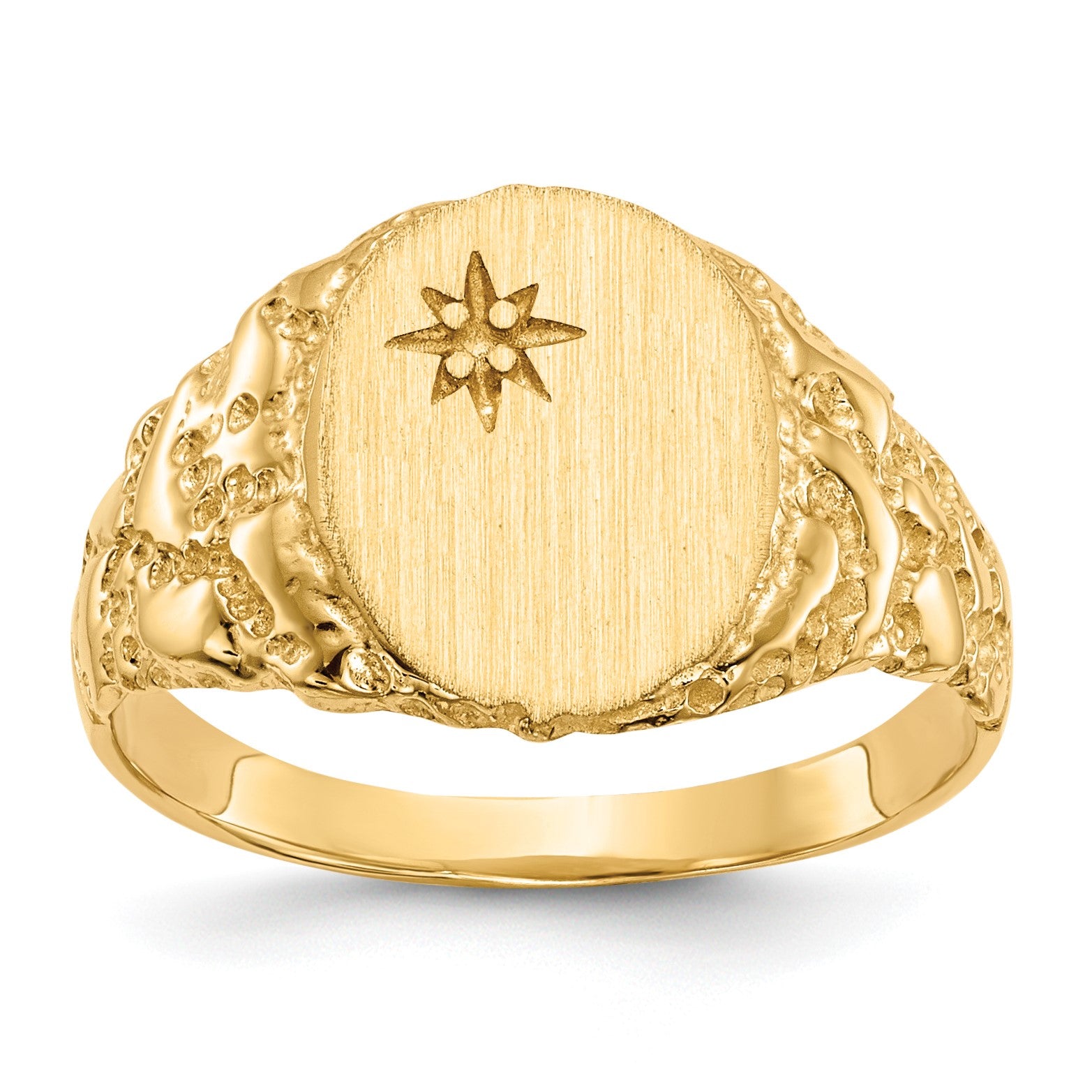 14k Holds 1-1.0mm Diamond 9.0x11.0mm Oval Closed Back Nugget Signet Ring Mounting