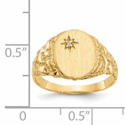 14k 1/2 point AA Diamond 9.0x11.0mm Oval Closed Back Nugget Signet Ring