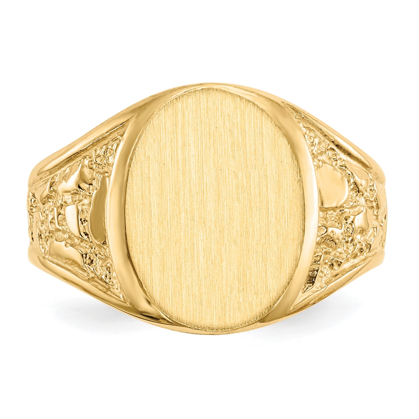 14k 11.5x15.0mm Oval Open Back Mens Nugget Signet Ring