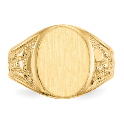 14k 11.5x15.0mm Oval Open Back Mens Nugget Signet Ring
