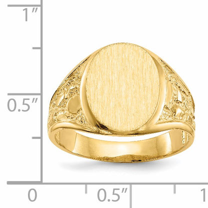 14k 11.5x15.0mm Oval Open Back Mens Nugget Signet Ring