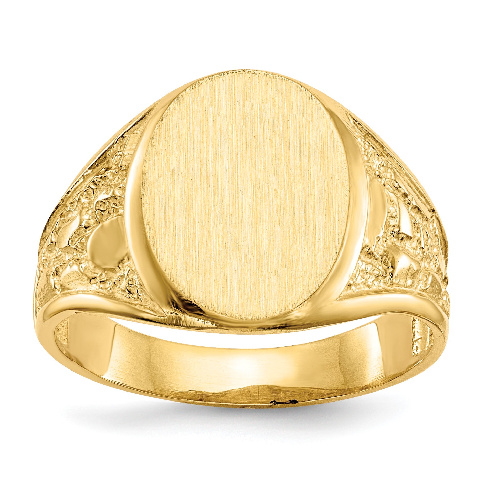 14k 11.5x15.0mm Oval Open Back Mens Nugget Signet Ring