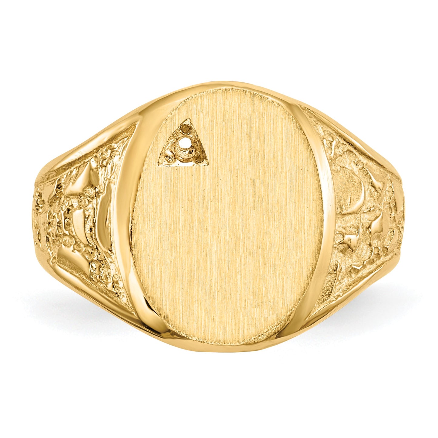 14k Holds 1-1.6mm Diamond 11.0x15.0mm Oval Open Back Mens Nugget Signet Ring Mounting