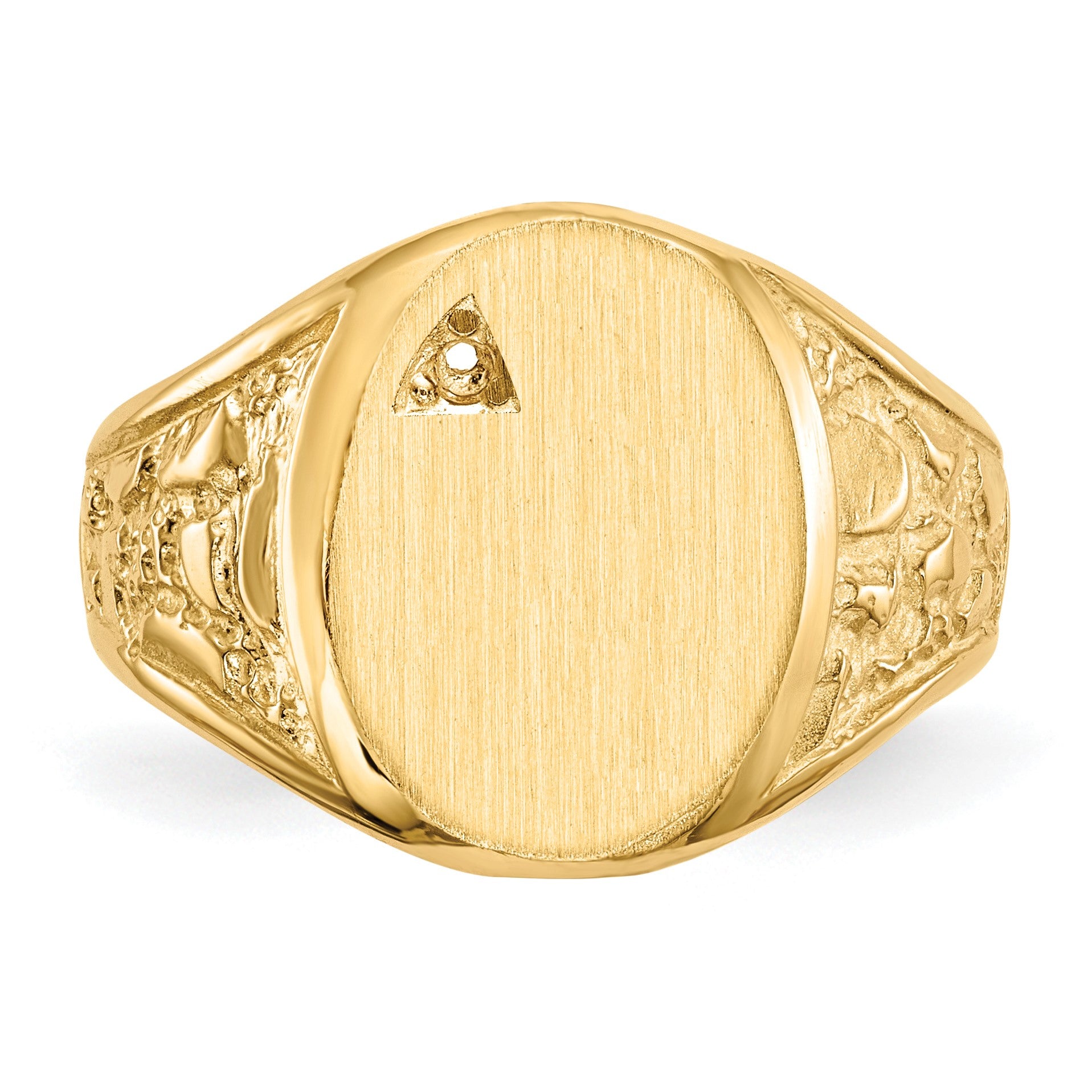 14k Holds 1-1.6mm Diamond 11.0x15.0mm Oval Open Back Mens Nugget Signet Ring Mounting