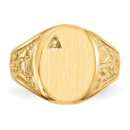 14k Holds 1-1.6mm Diamond 11.0x15.0mm Oval Open Back Mens Nugget Signet Ring Mounting