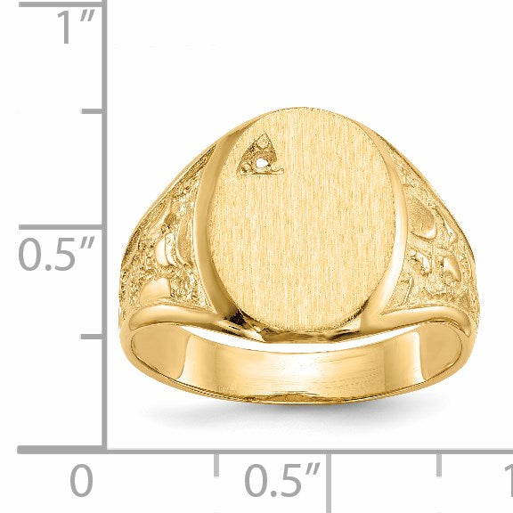 14k Holds 1-1.6mm Diamond 11.0x15.0mm Oval Open Back Mens Nugget Signet Ring Mounting