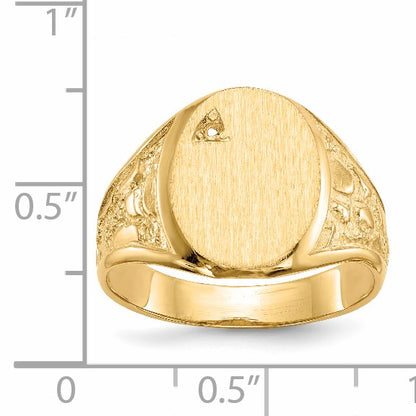 14k Holds 1-1.6mm Diamond 11.0x15.0mm Oval Open Back Mens Nugget Signet Ring Mounting