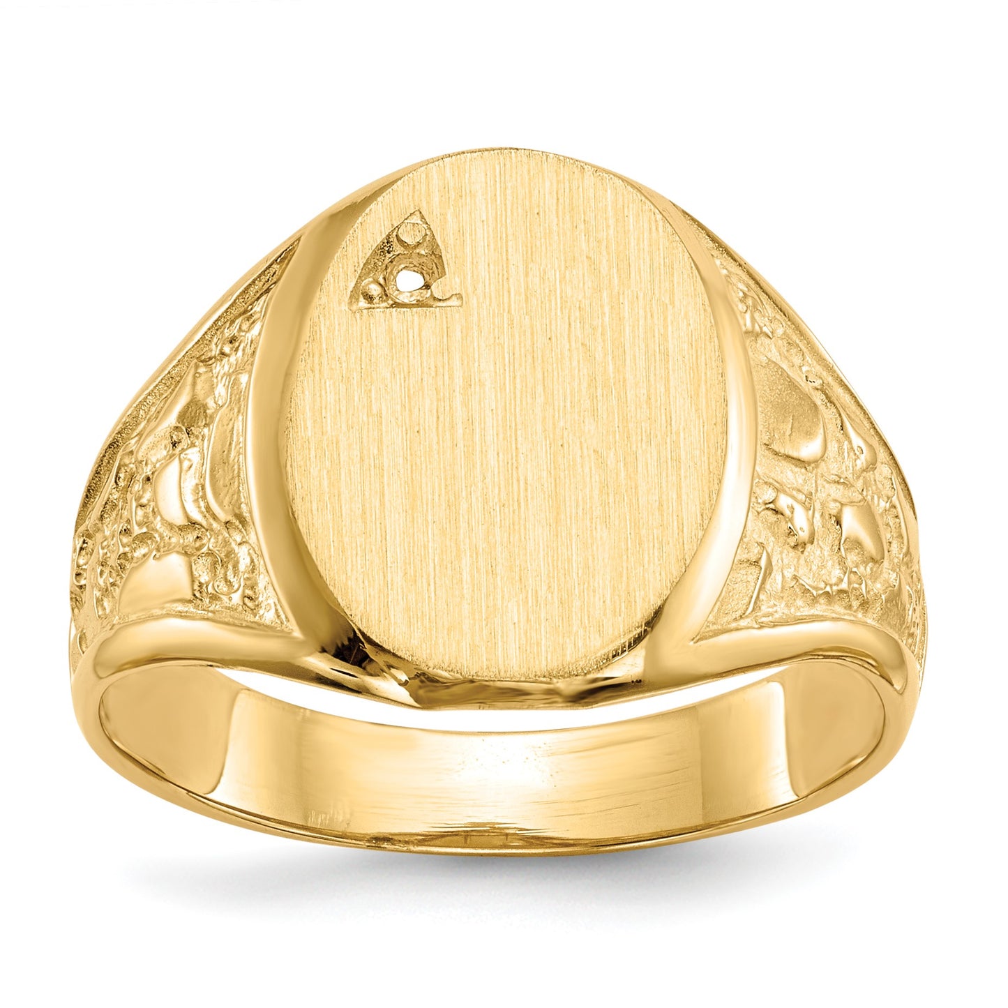 14k Holds 1-1.6mm Diamond 11.0x15.0mm Oval Open Back Mens Nugget Signet Ring Mounting