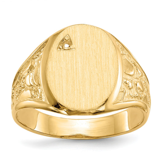 14k Holds 1-1.6mm Diamond 11.0x15.0mm Oval Open Back Mens Nugget Signet Ring Mounting