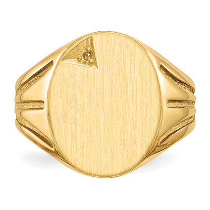 14k Holds 1-1.3mm Diamond 14.0x16.0mm Oval Open Back Mens Signet Ring Mounting