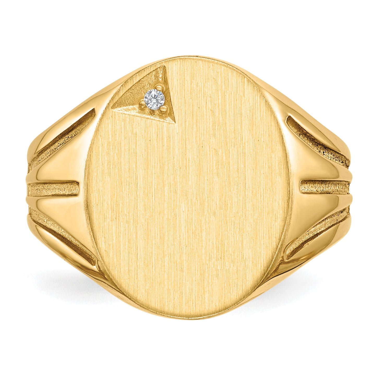 14k .01ct. AA Diamond 14.0x16.0mm Oval Open Back Mens Signet Ring