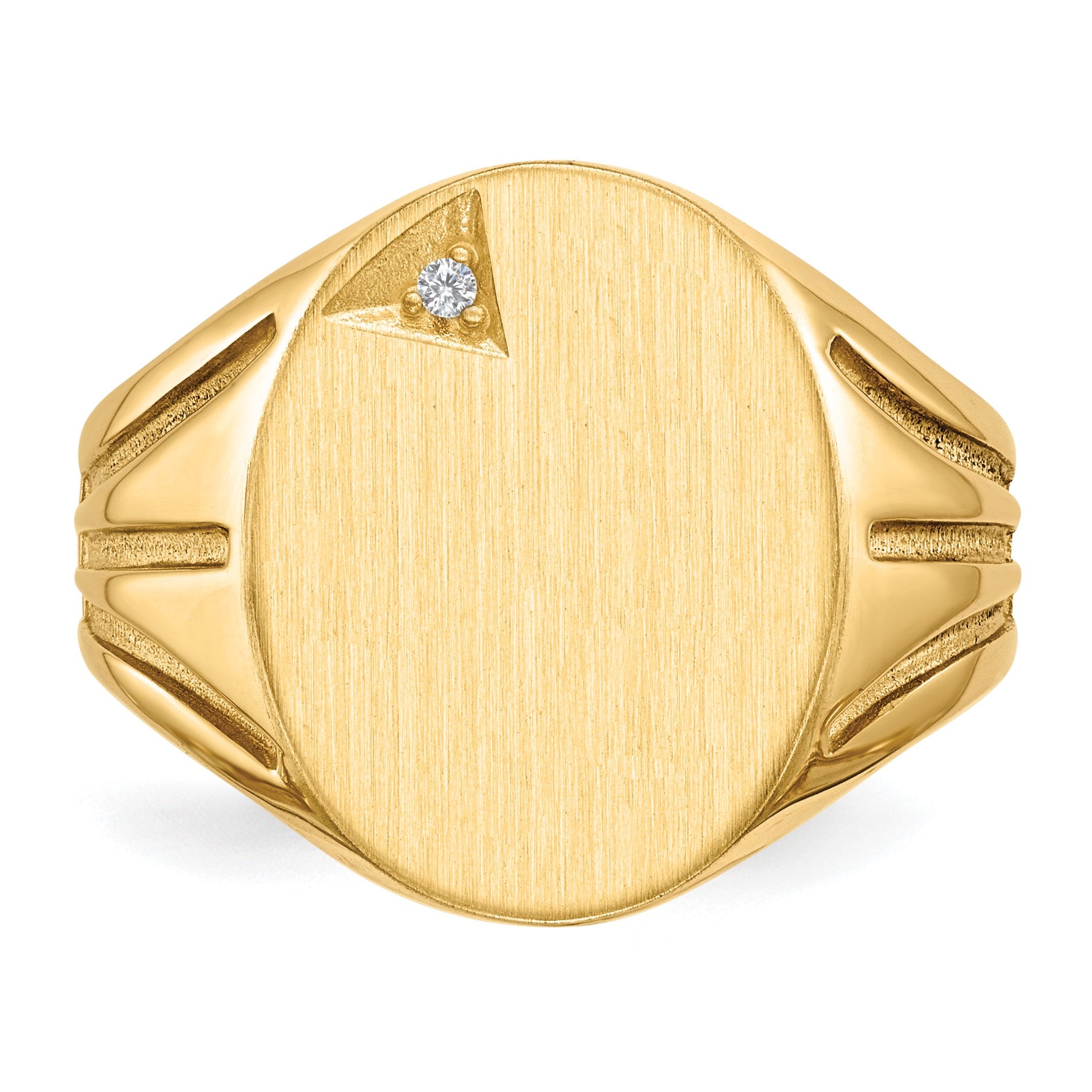 14k .01ct. AA Diamond 14.0x16.0mm Oval Open Back Mens Signet Ring
