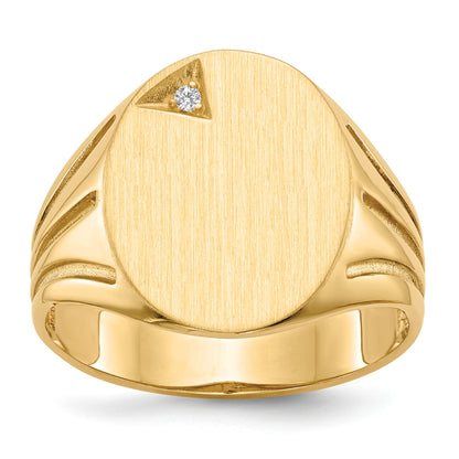 14k .01ct. AA Diamond 14.0x16.0mm Oval Open Back Mens Signet Ring