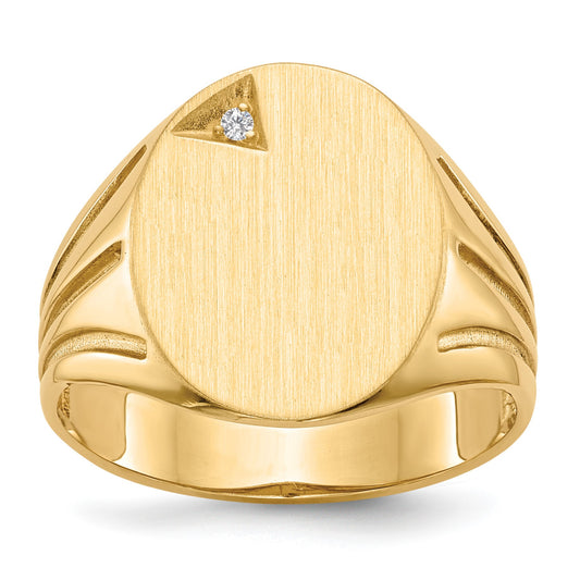 14k .01ct. AA Diamond 14.0x16.0mm Oval Open Back Mens Signet Ring