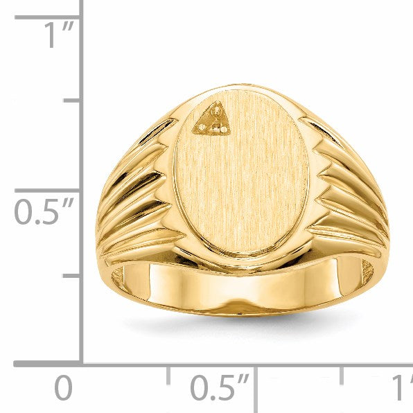 14k Holds 1-1.6mm Diamond 10.0x13.5mm Oval Open Back Mens Signet Ring Mounting