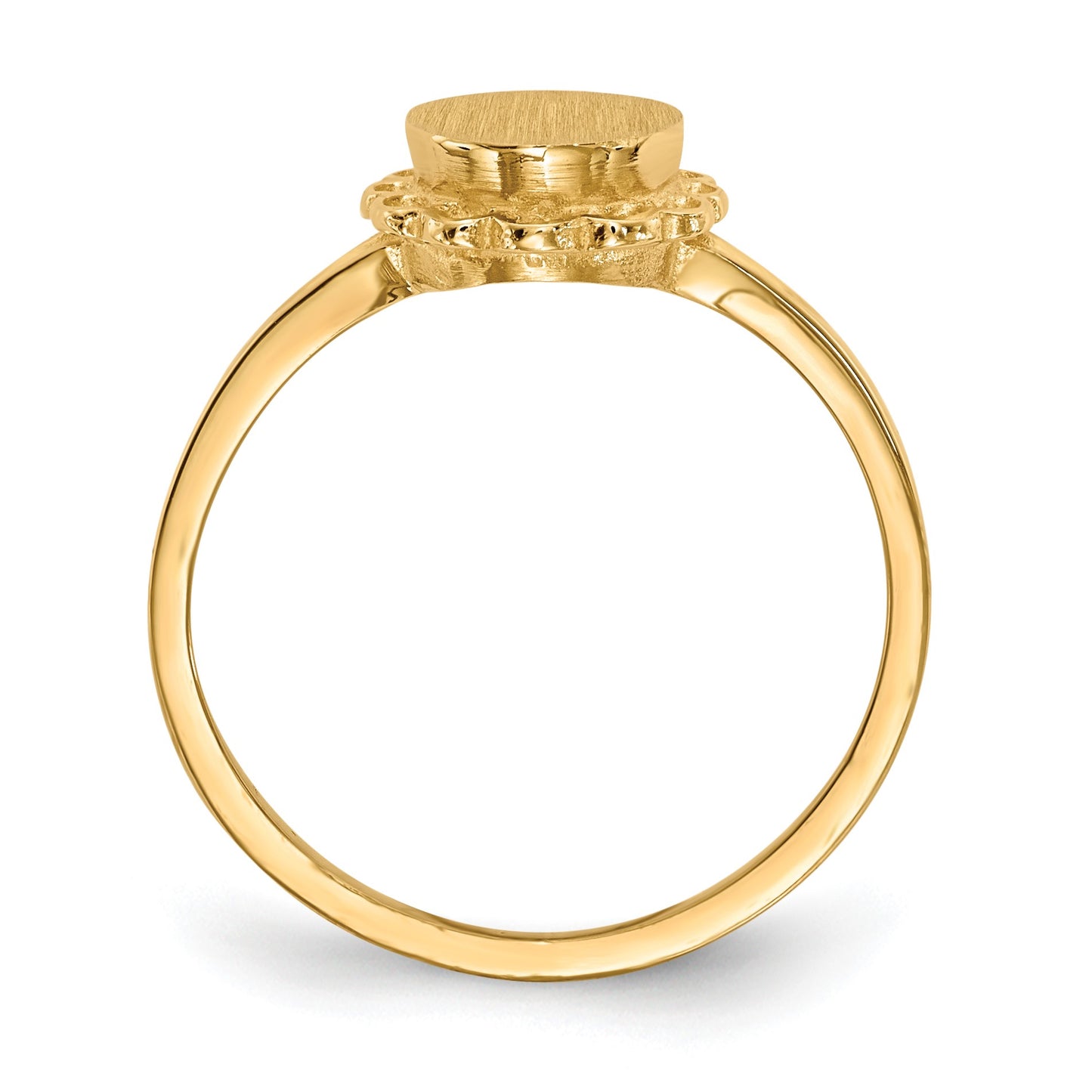 14k 6.5x7.0mm Oval Open Back Scalloped Edge Signet Ring