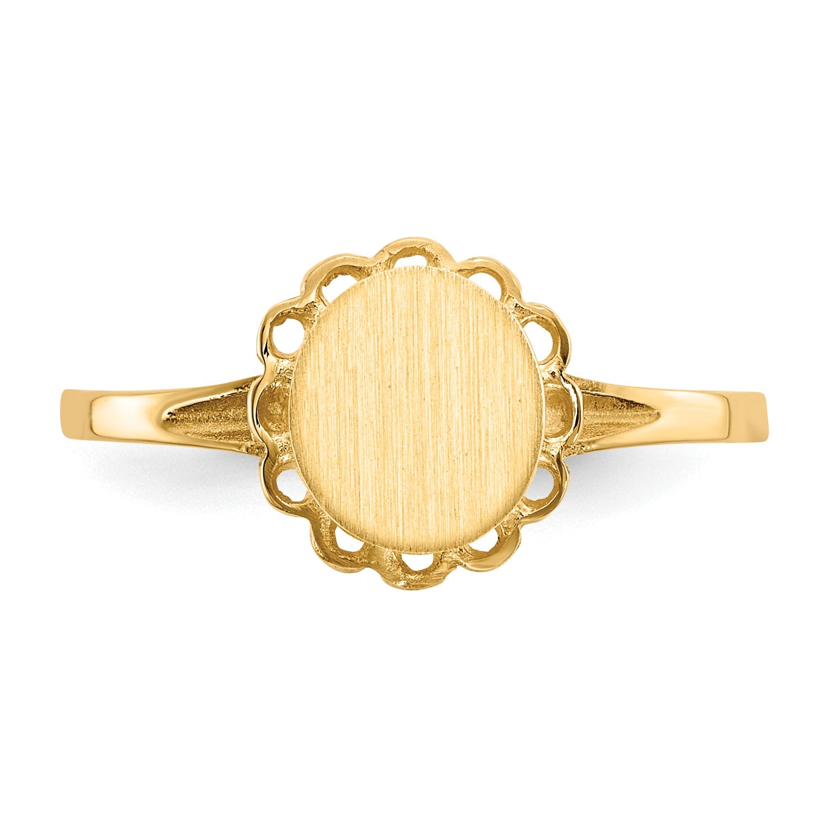 14k 6.5x7.0mm Oval Open Back Scalloped Edge Signet Ring