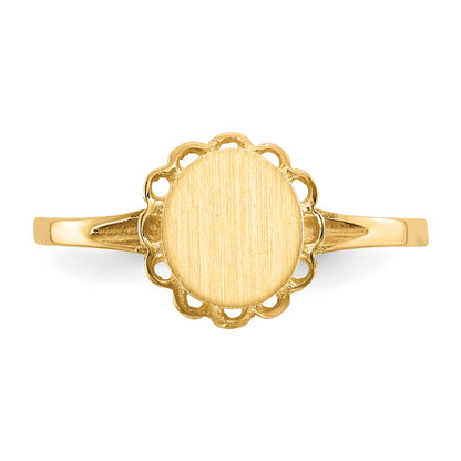 14k 6.5x7.0mm Oval Open Back Scalloped Edge Signet Ring