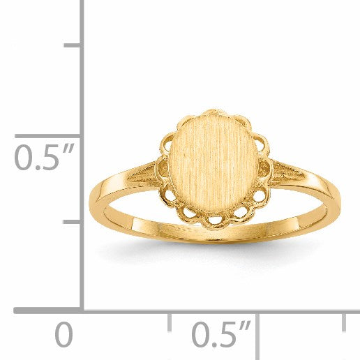 14k 6.5x7.0mm Oval Open Back Scalloped Edge Signet Ring