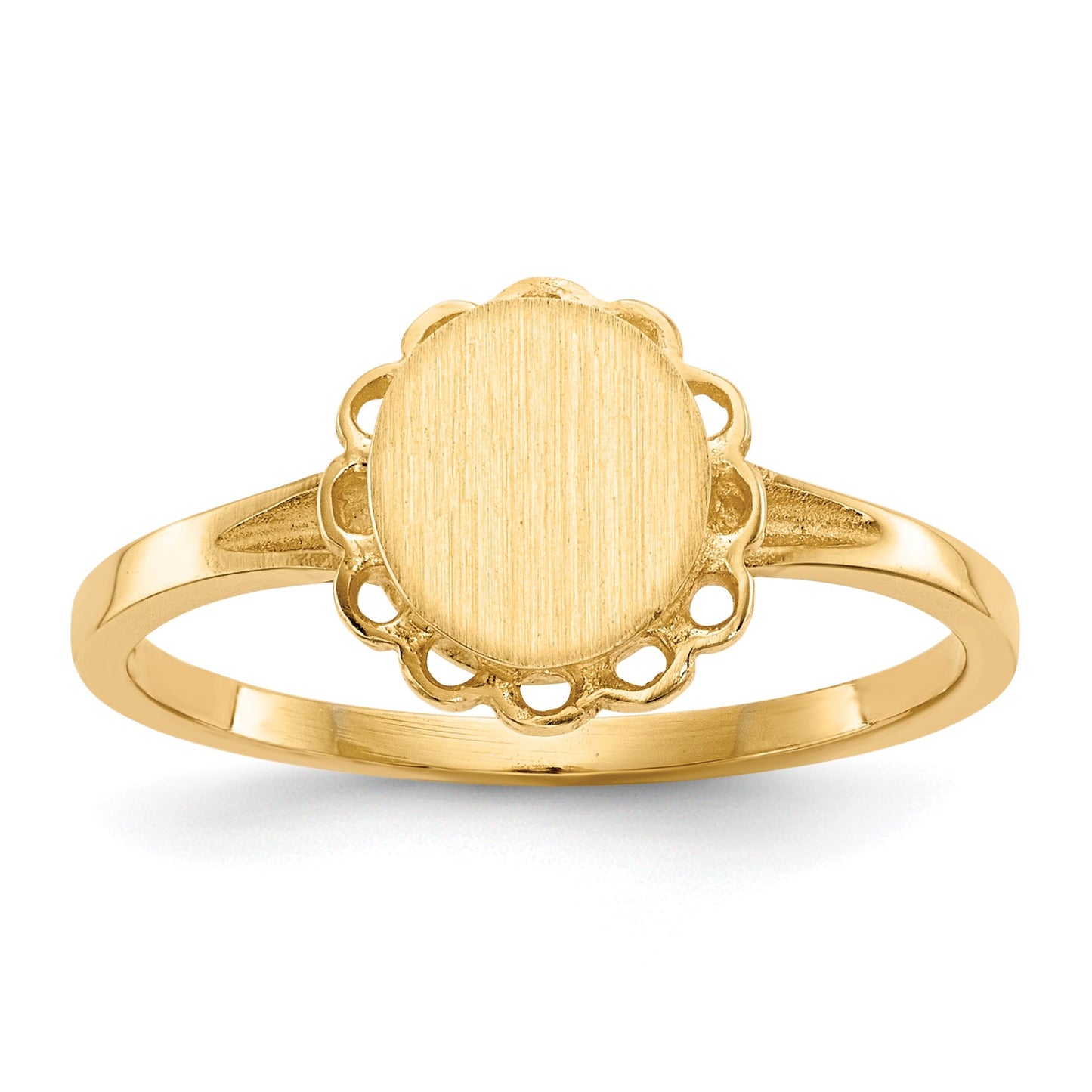 14k 6.5x7.0mm Oval Open Back Scalloped Edge Signet Ring