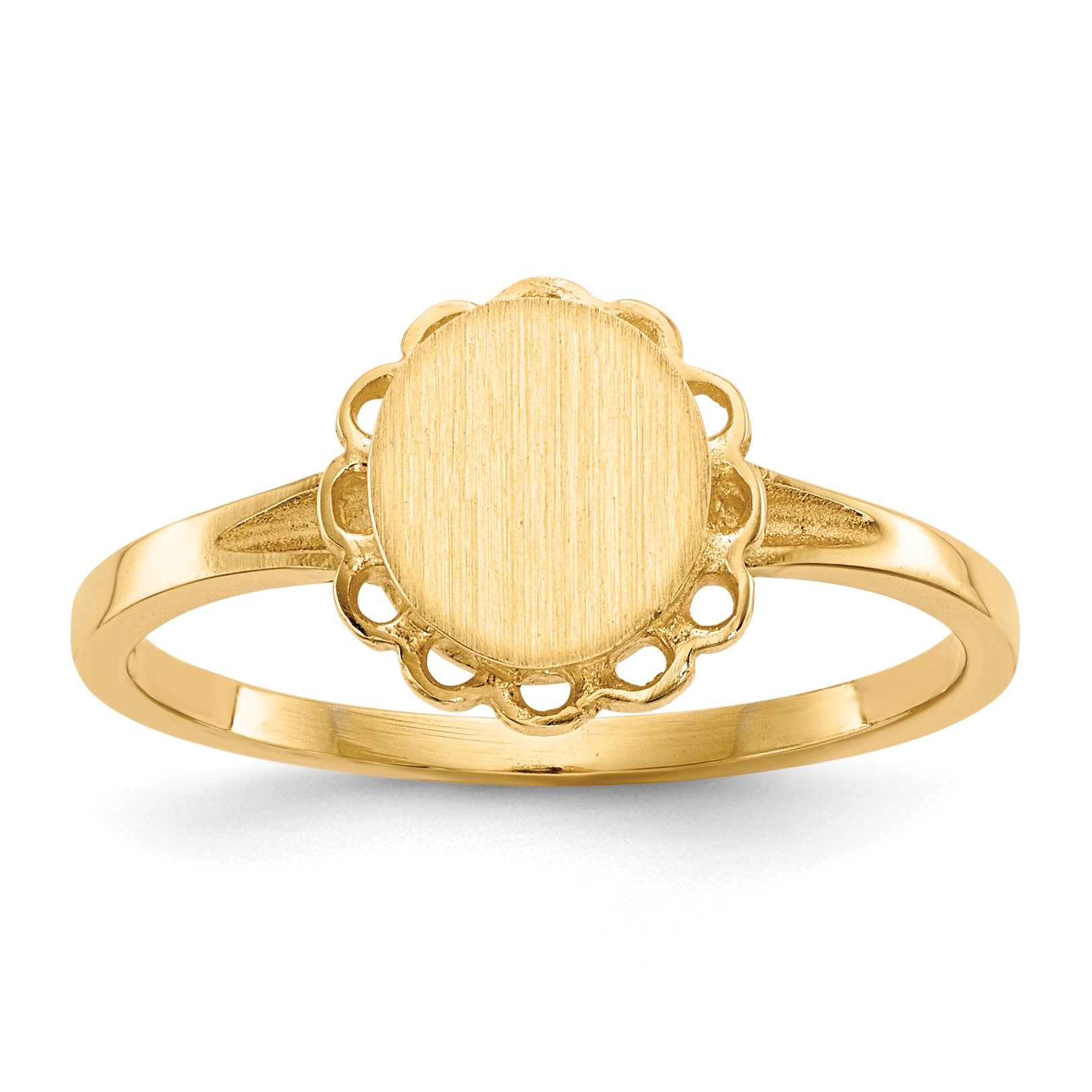 14k 6.5x7.0mm Oval Open Back Scalloped Edge Signet Ring