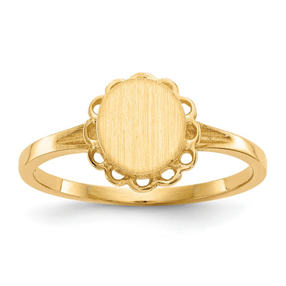 14k 6.5x7.0mm Oval Open Back Scalloped Edge Signet Ring