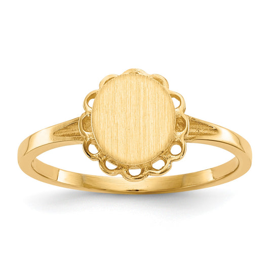 14k 6.5x7.0mm Oval Open Back Scalloped Edge Signet Ring