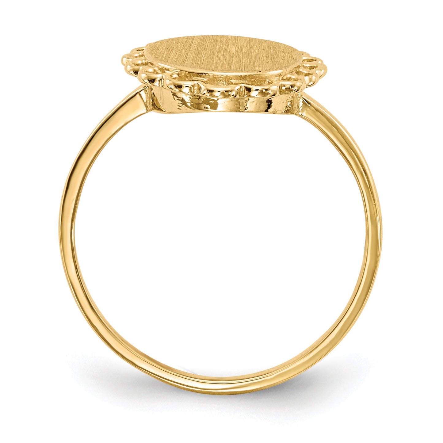 14k 8.5x9.0mm Oval Open Back Scalloped Edge Signet Ring
