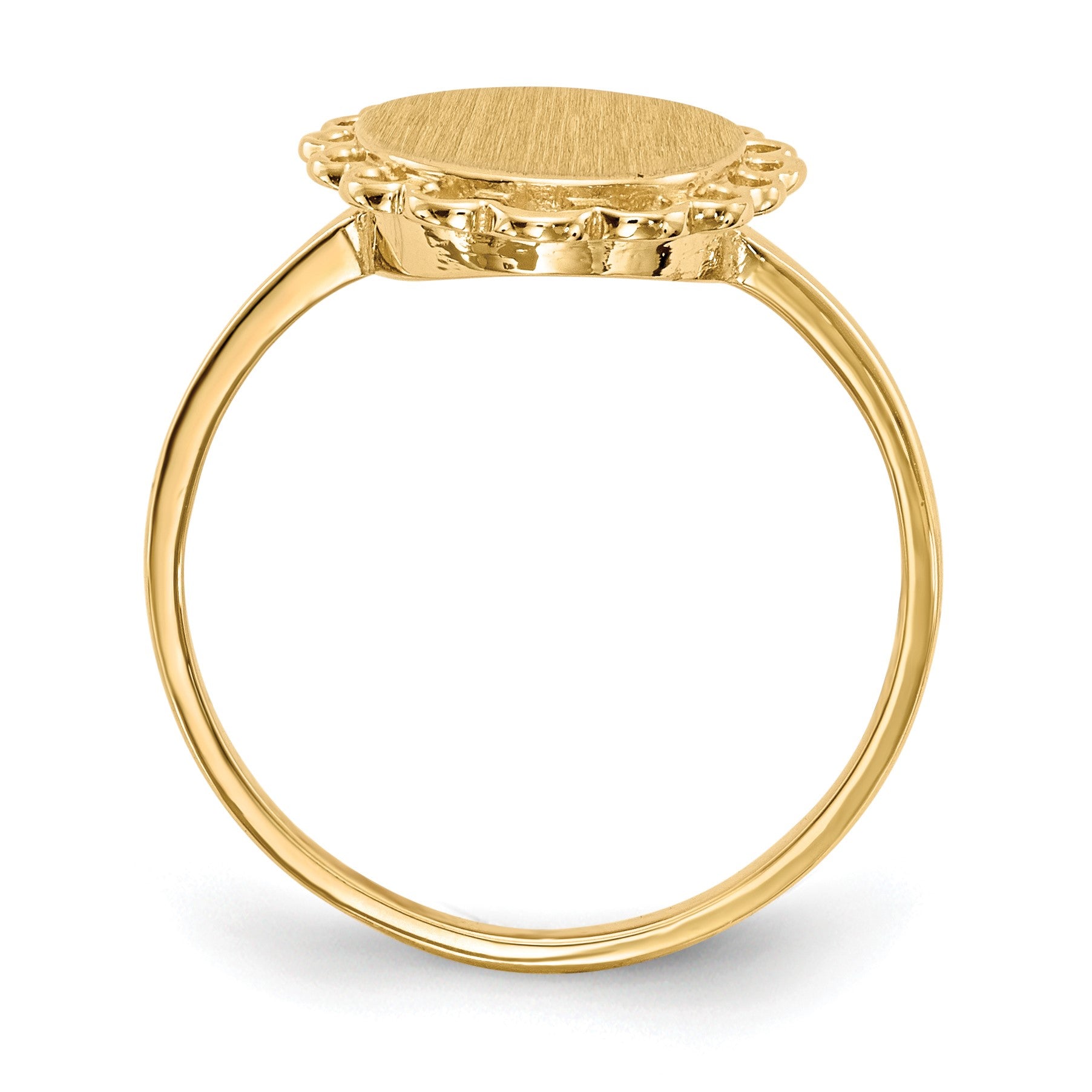 14k 8.5x9.0mm Oval Open Back Scalloped Edge Signet Ring