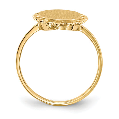 14k 8.5x9.0mm Oval Open Back Scalloped Edge Signet Ring