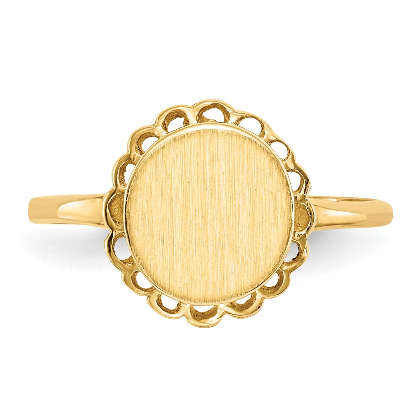 14k 8.5x9.0mm Oval Open Back Scalloped Edge Signet Ring