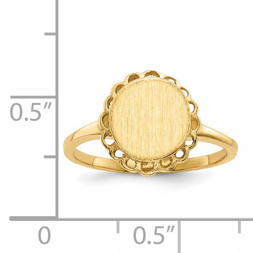 14k 8.5x9.0mm Oval Open Back Scalloped Edge Signet Ring
