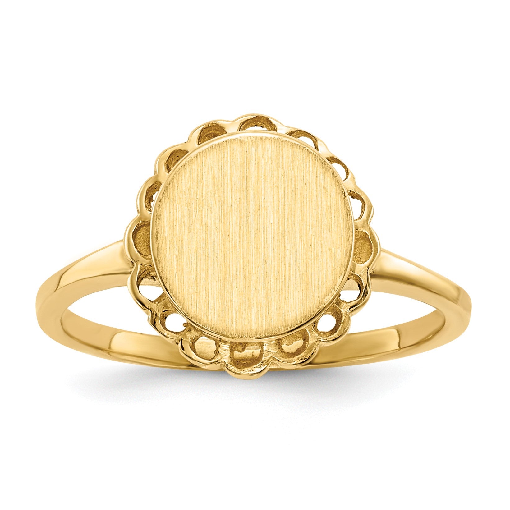 14k 8.5x9.0mm Oval Open Back Scalloped Edge Signet Ring