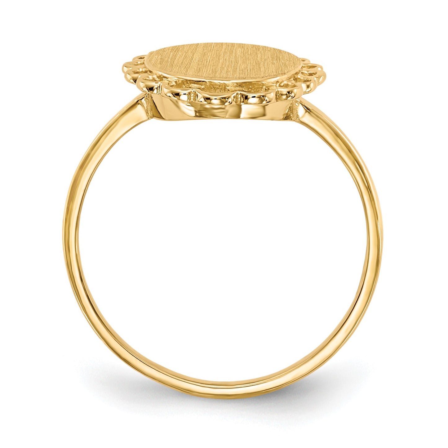 14k 9.0x12.0mm Oval Open Back Scalloped Edge Signet Ring