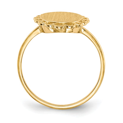 14k 9.0x12.0mm Oval Open Back Scalloped Edge Signet Ring