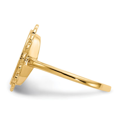 14k 9.0x12.0mm Oval Open Back Scalloped Edge Signet Ring