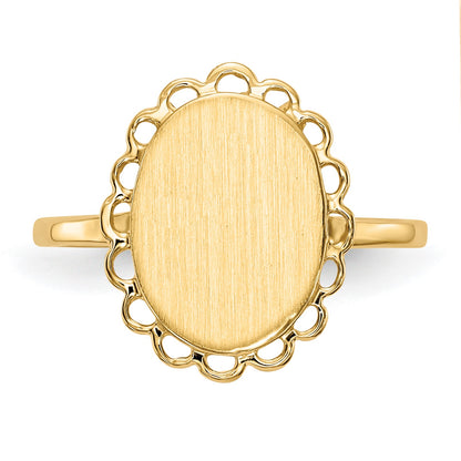 14k 9.0x12.0mm Oval Open Back Scalloped Edge Signet Ring