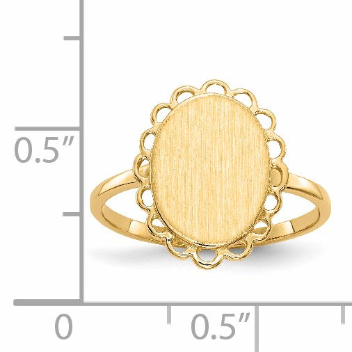 14k 9.0x12.0mm Oval Open Back Scalloped Edge Signet Ring