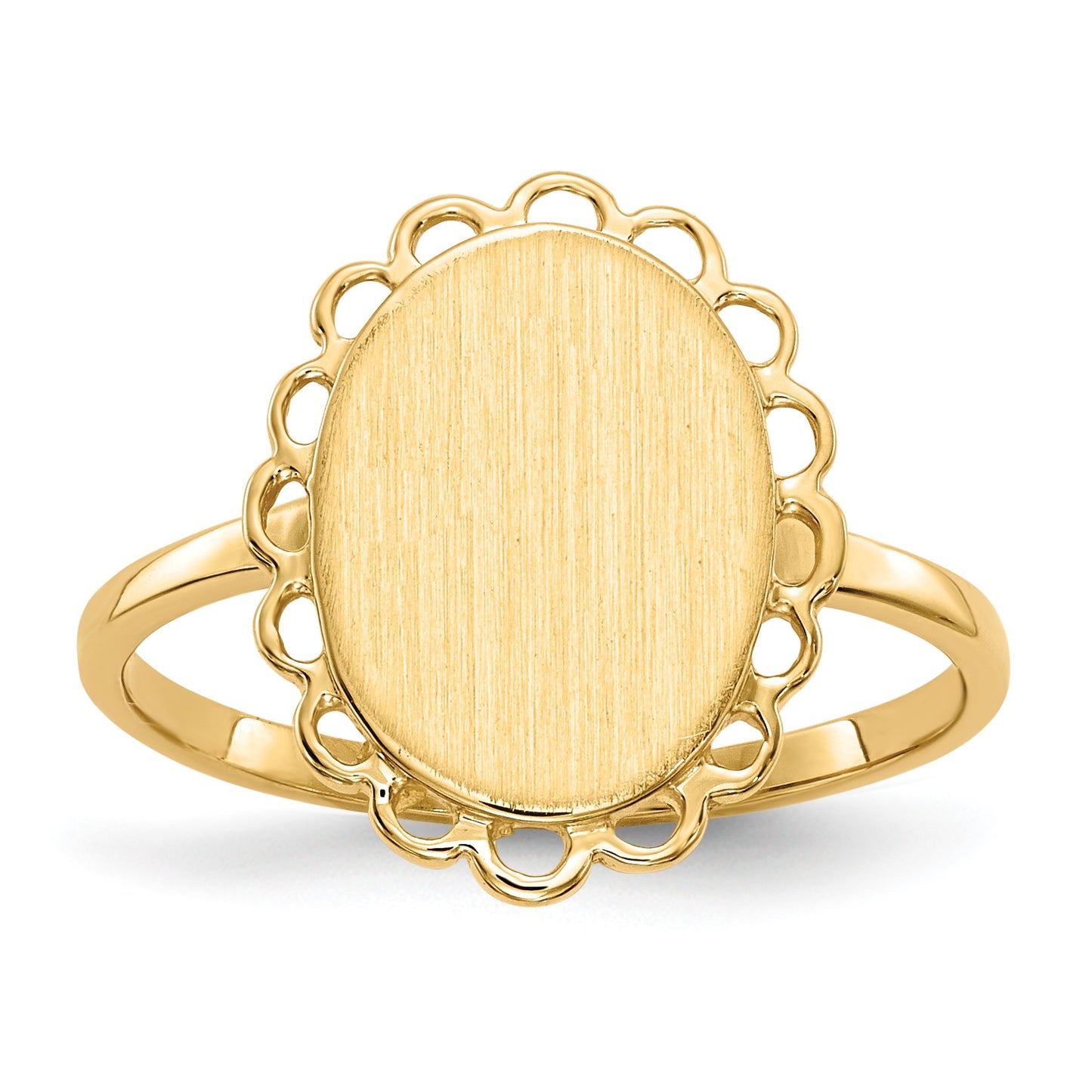 14k 9.0x12.0mm Oval Open Back Scalloped Edge Signet Ring